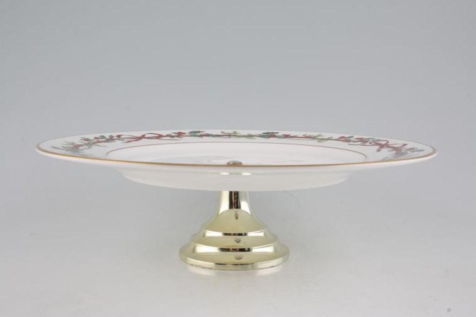 Royal Worcester Holly Ribbons Cake Stand Footed 10 3/4"