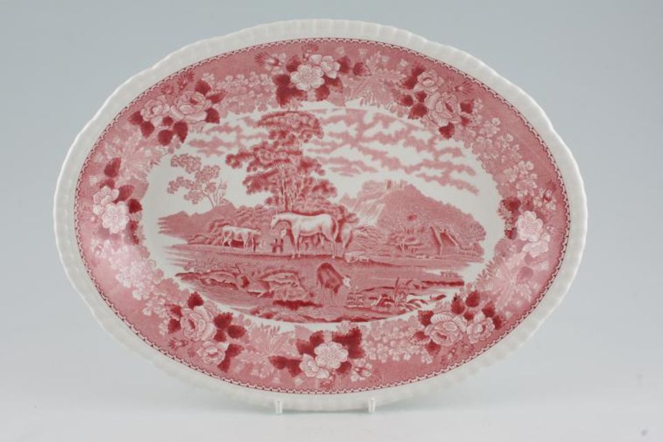 Adams English Scenic - Pink Serving Dish Oval, Shallow 12"