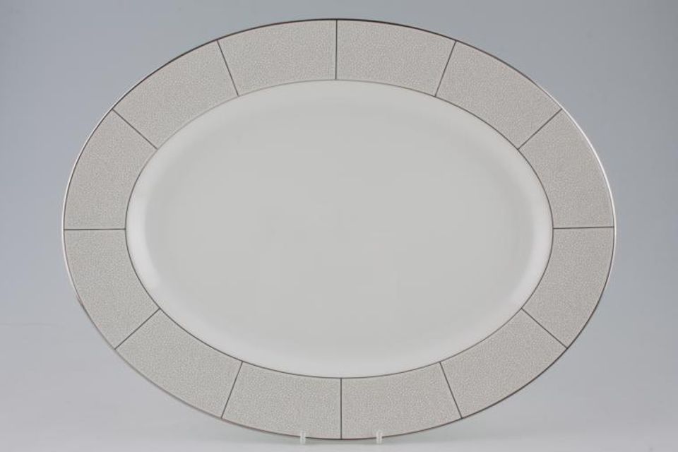 Wedgwood Shagreen Oval Platter White - Platinum Edge 15 1/4"