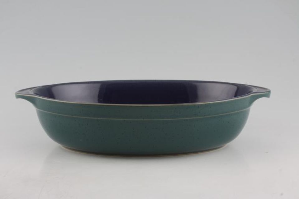 Denby Harlequin Serving Dish Oval - Eared, blue inner, green outer 12 3/4"