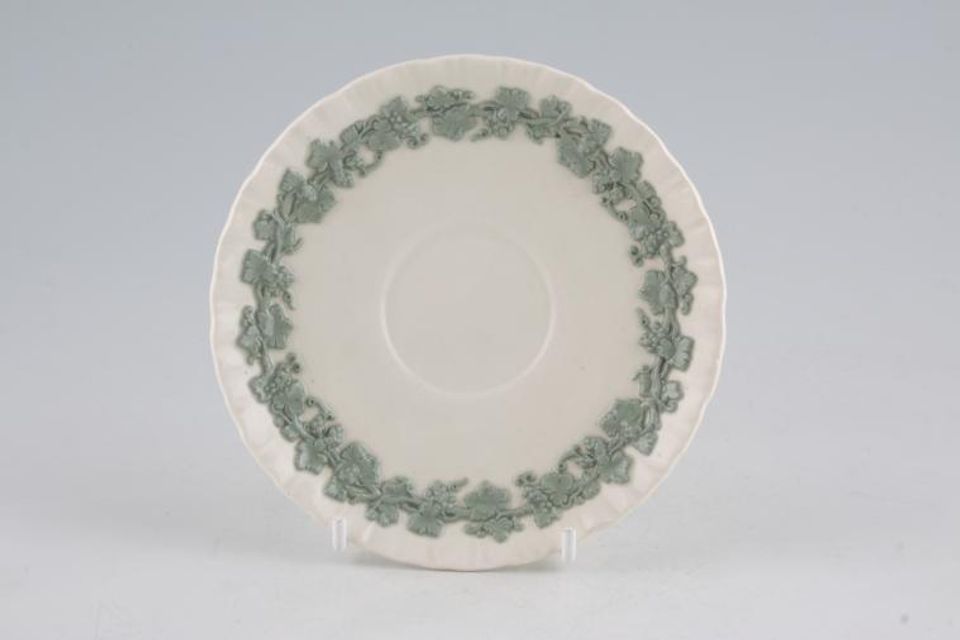 Wedgwood Queen's Ware - Green Vine on Cream - Plain Edge Coffee Saucer For Coffee Cans 5"