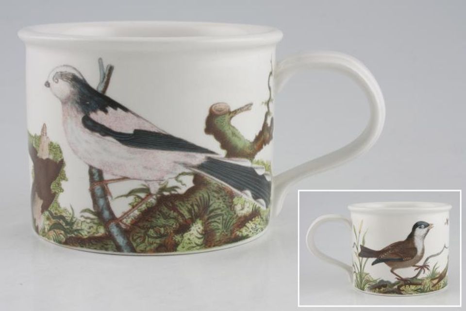 Portmeirion Birds of Britain - Backstamp 2 - Green and Orange Teacup Long Tailed Tit + Flycatcher - Drum Shape 3 1/4" x 2 1/2"