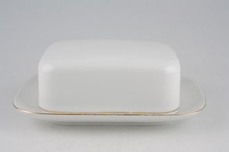 Thomas Medaillon Gold Band - White with Thin Gold Line Butter Dish + Lid Base Size 6 1/2" x 5"