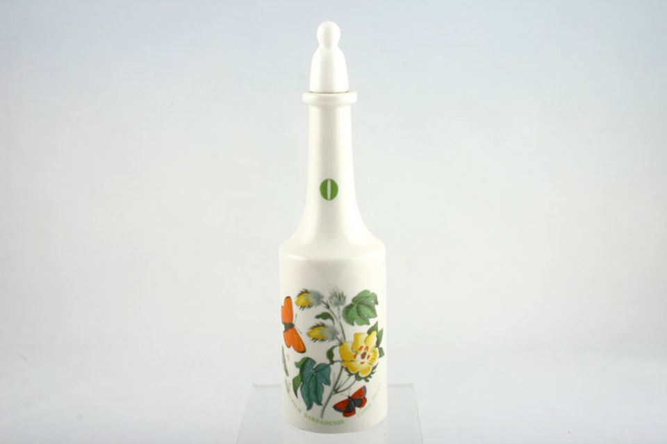 Portmeirion Botanic Garden - Older Backstamps Oil Bottle + Stopper Gossypium Barbadense - Barbados Cotton Flower 9"