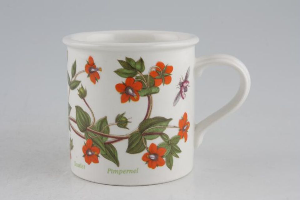 Portmeirion Botanic Garden - Older Backstamps Coffee Cup Drum shape - Anagallis Arvensis - Scarlet Pimpernel 2 1/2" x 2 5/8"