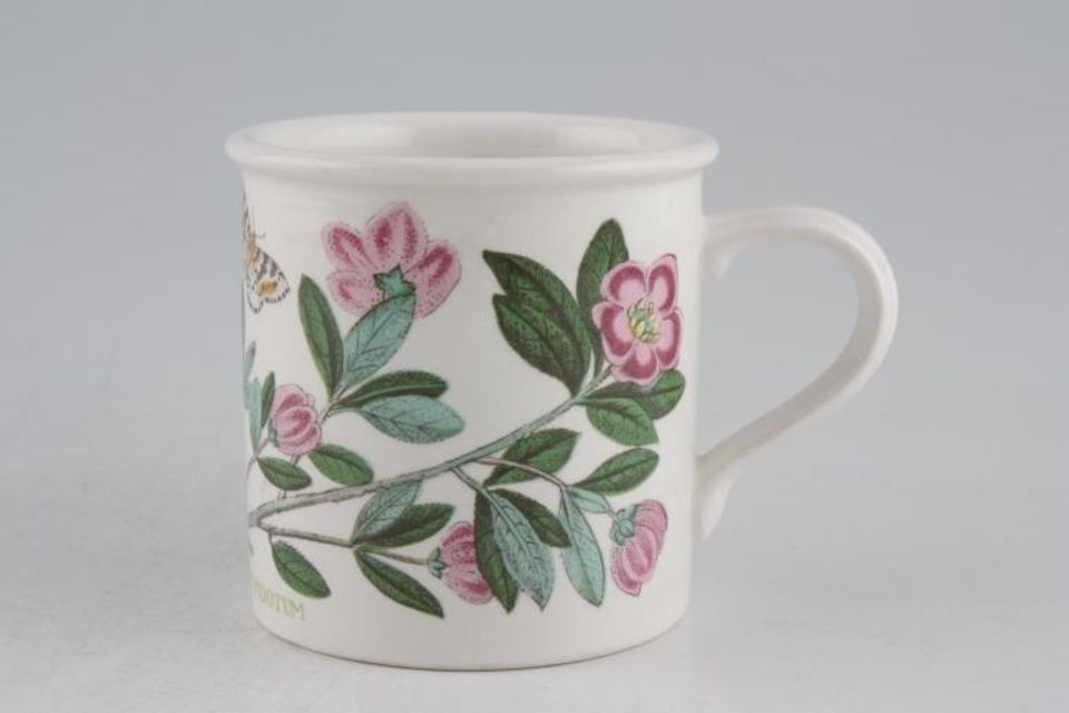 Portmeirion Botanic Garden - Older Backstamps Coffee Cup Drum shape - Rhododendron - Lepidotum 2 1/2" x 2 5/8"