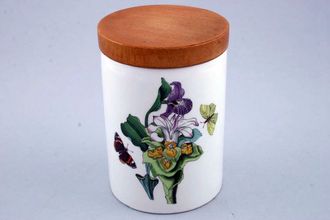 Portmeirion Botanic Garden - Older Backstamps Storage Jar + Lid Orchid - no name - wooden lid 3" x 4"