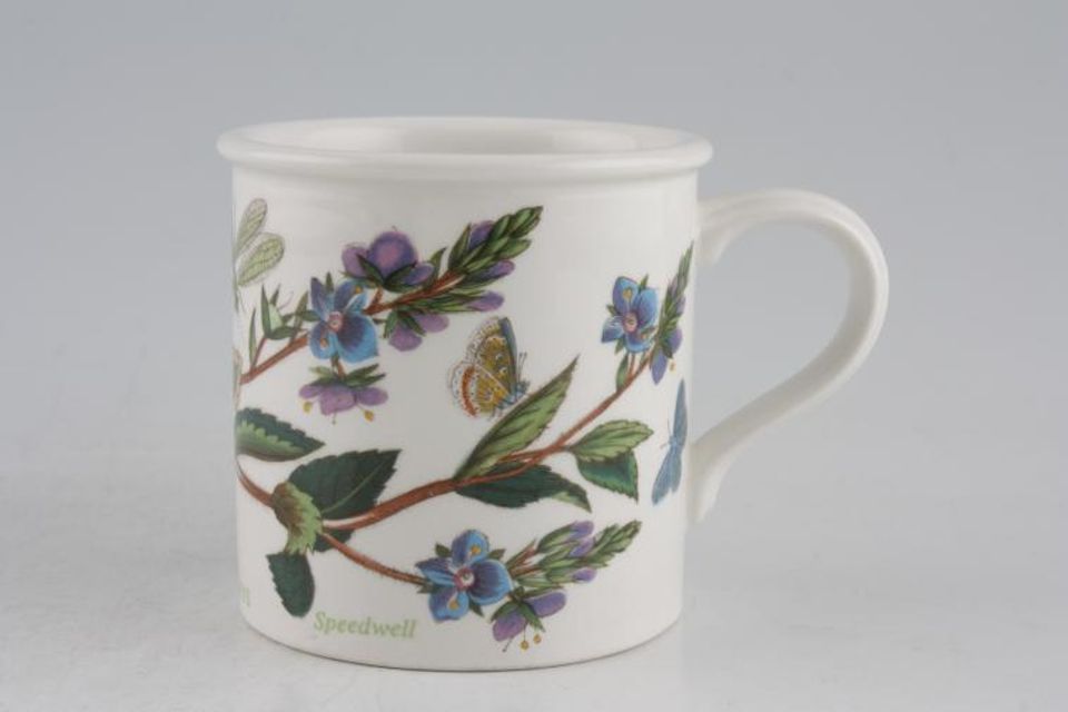 Portmeirion Botanic Garden - Older Backstamps Coffee Cup Drum shape - Veronica Chamaedrys - Speedwell 2 1/2" x 2 5/8"