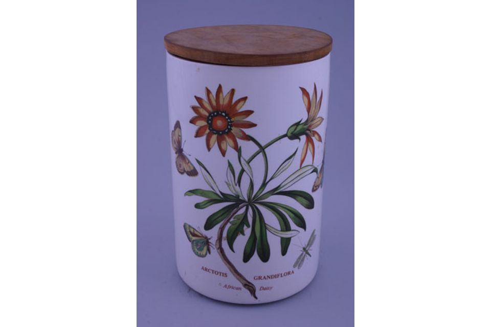 Portmeirion Botanic Garden - Older Backstamps Storage Jar + Lid Size represents height. Arctotis Grandiflora - African Daisy 7 3/4"