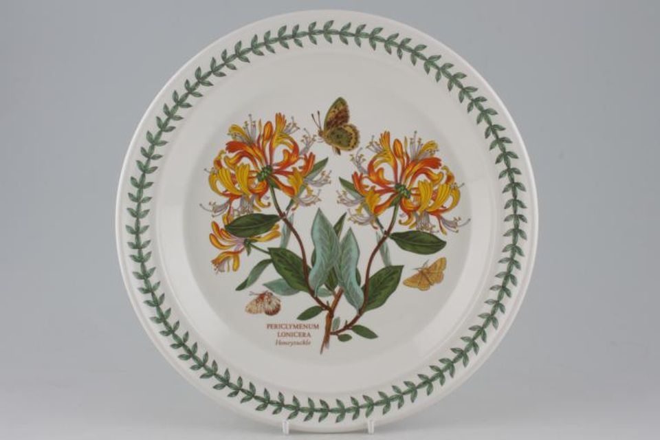 Portmeirion Botanic Garden - Older Backstamps Dinner Plate Periclymenum Lonicera - Honeysuckle - CARE; Two different honeysuckle shades/butterflies 10 3/8"