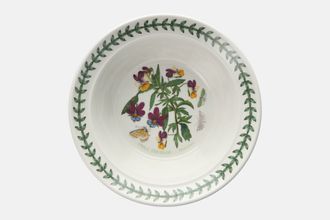 Portmeirion Botanic Garden - Older Backstamps Rimmed Bowl Viola Tricolor - Heartsease - name inside bowl 6 1/2"