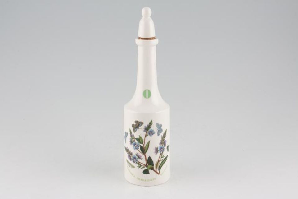 Portmeirion Botanic Garden - Older Backstamps Oil Bottle + Stopper Veronica Chamaedrys - Speedwell - name on item 9"