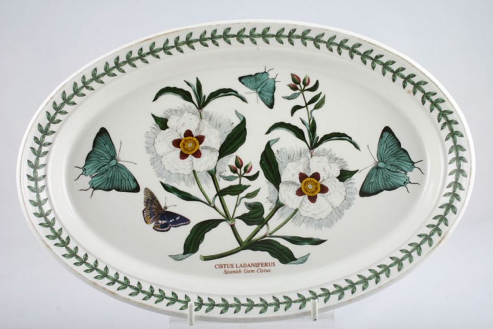 Portmeirion Botanic Garden - Older Backstamps Oval Plate Cistus Ladaniferus - Spanish Gum Cistus - Rimmed 11"