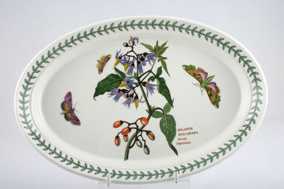 Portmeirion Botanic Garden - Older Backstamps Oval Plate Solanum Dulcamera - Woody Nightshade - Rimmed 11"