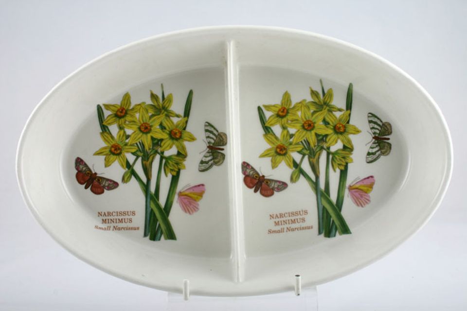 Portmeirion Botanic Garden - Older Backstamps Serving Dish Oval - divided - Narcissus Minimus - Small Narcissus 11 3/8"
