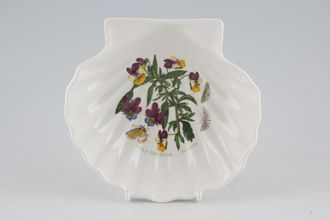 Portmeirion Botanic Garden - Older Backstamps Serving Dish Shell Shape - Viola Tricolor - Heartsease - name on item 5 1/2"