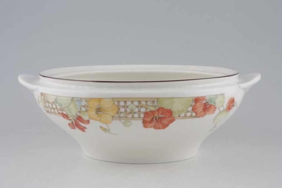 Wedgwood Trellis Flower Vegetable Tureen Base Only oval, size excludes ear shaped handles 8 1/2"