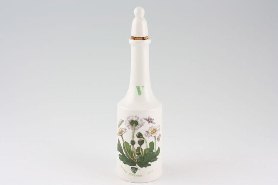 Portmeirion Botanic Garden - Older Backstamps Vinegar Bottle + Stopper Bellis Perennis - Daisy - name on item 9"