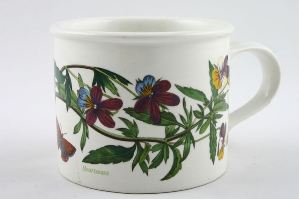 Portmeirion Botanic Garden - Older Backstamps Breakfast Cup Drum shape - Viola Tricolor - Heartsease - named 3 3/4" x 3"