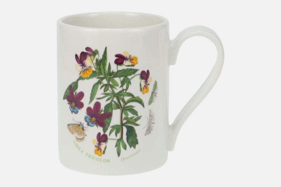 Portmeirion Botanic Garden - Older Backstamps Mug Drum Shape - Viola Tricolore - Heartsease - Named 3 1/4" x 4 1/8"