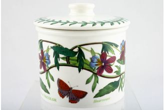 Sell Portmeirion Botanic Garden - Older Backstamps Sugar Bowl - Lidded (Tea) Drum shape - flat lid - Viola Tricolor - Heartsease - name on item 3 1/4" x 2 5/8"