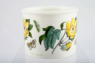 Sell Portmeirion Botanic Garden - Older Backstamps Sugar Bowl - Open (Tea) Drum shape - Gossypium Barbadense - Barbados Cotton Flower - name on item 3 1/4" x 2 1/2"