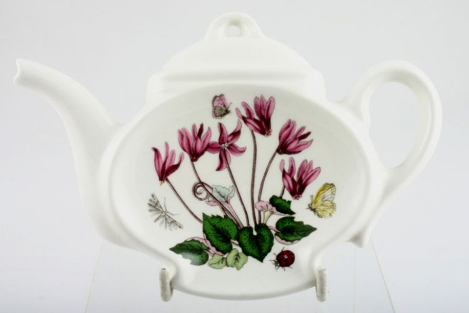Portmeirion Botanic Garden - Older Backstamps Spoon Rest Tea pot shape - Cyclamen