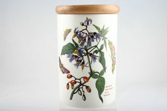 Portmeirion Botanic Garden - Older Backstamps Storage Jar + Lid Solanum Dulcamara - Woody Nightshade - name on jar 4 1/4" x 6 1/2"