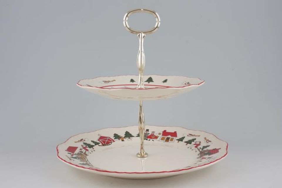 Masons Christmas Village 2 Tier Cake Stand 10 1/2" and 7 3/4" plates