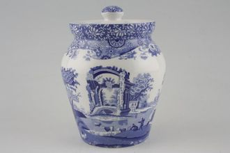 Spode Blue Italian Storage Jar + Lid Note; Previously owned items do not have a seal on the lid. 3 1/4" x 4 3/4"