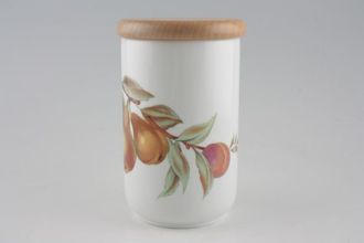Royal Worcester Evesham - Gold Edge Storage Jar + Lid Wooden lid - Pears, cherries, Peach 4" x 6 1/2"