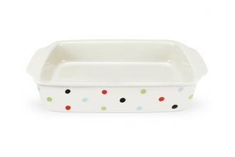Spode Baking Days - White with Multi-coloured Spots Roaster Rectangular, Handled Dish