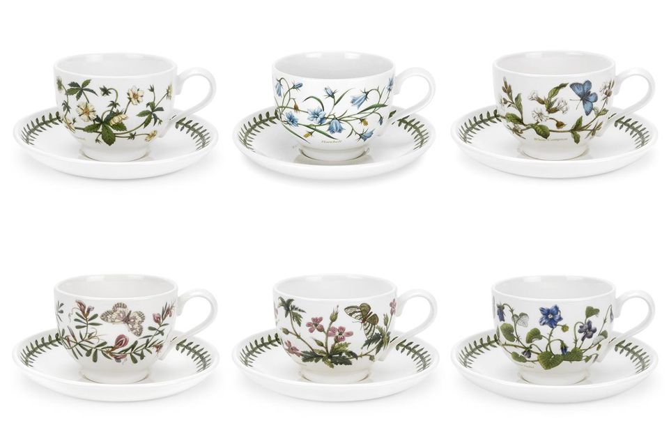 Portmeirion Botanic Garden Breakfast Cup & Saucer - Set of 6 New Motifs 280ml