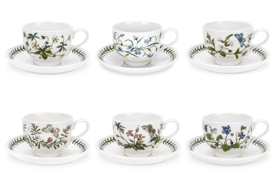 Portmeirion Botanic Garden Teacup & Saucer - Set of 6 New Motifs 200ml