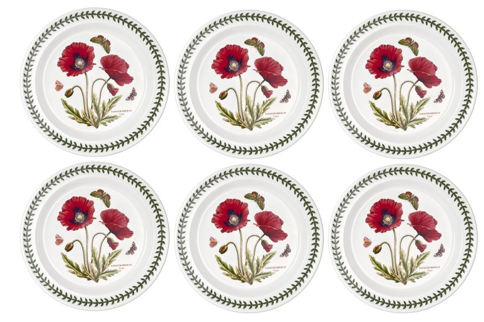 Portmeirion Botanic Garden Dinner Plates - Set of 6 Poppy Design 26.5cm