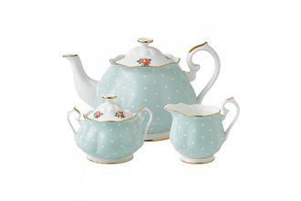 Royal Albert Polka Rose 3 Piece Tea Set Teapot, Sugar Bowl and Creamer - Polka Rose