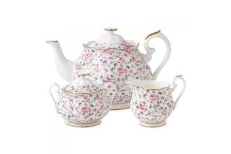 Royal Albert Rose Confetti 3 Piece Tea Set Teapot, Sugar Bowl and Creamer - Rose Confetti