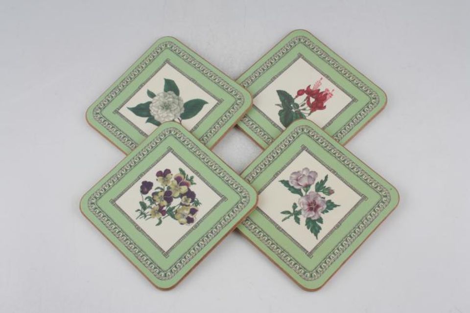 The Royal Horticultural Society Applebee Collection Coaster Cork Back, Flowers may vary, Set of 4 4 1/8"