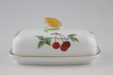 Royal Worcester Evesham - Gold Edge Butter Dish + Lid Oblong with fruit shape knob 6 1/4" x 3 1/2" thumb 1