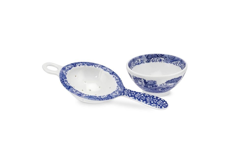 Spode Blue Italian Tea Strainer and Drip Bowl Tea Strainer and Rest