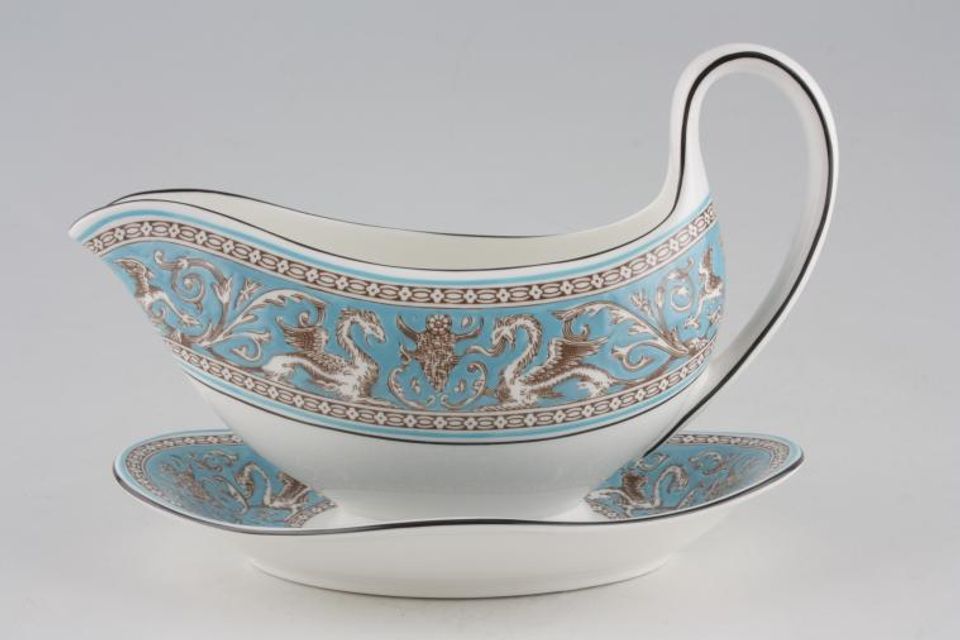 Wedgwood Florentine Turquoise Sauce Boat and Stand Fixed