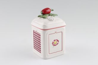 Villeroy & Boch Petite Fleur Spice Jar Charm. Height without lid. Fruit on Lid, Yellow and Red Flower 2 1/2" x 2 3/4"