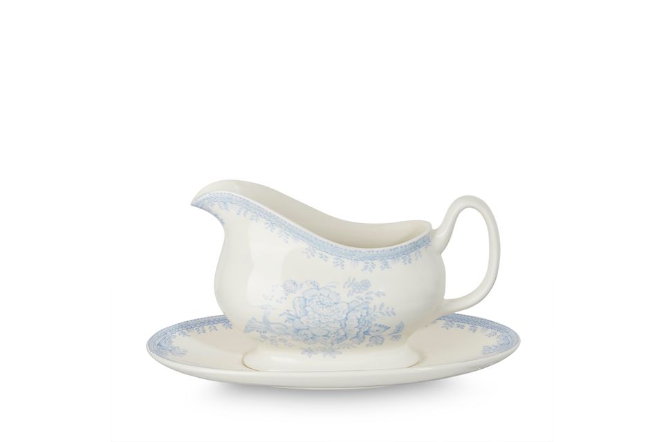 Burleigh Blue Asiatic Pheasants Sauce Boat and Stand