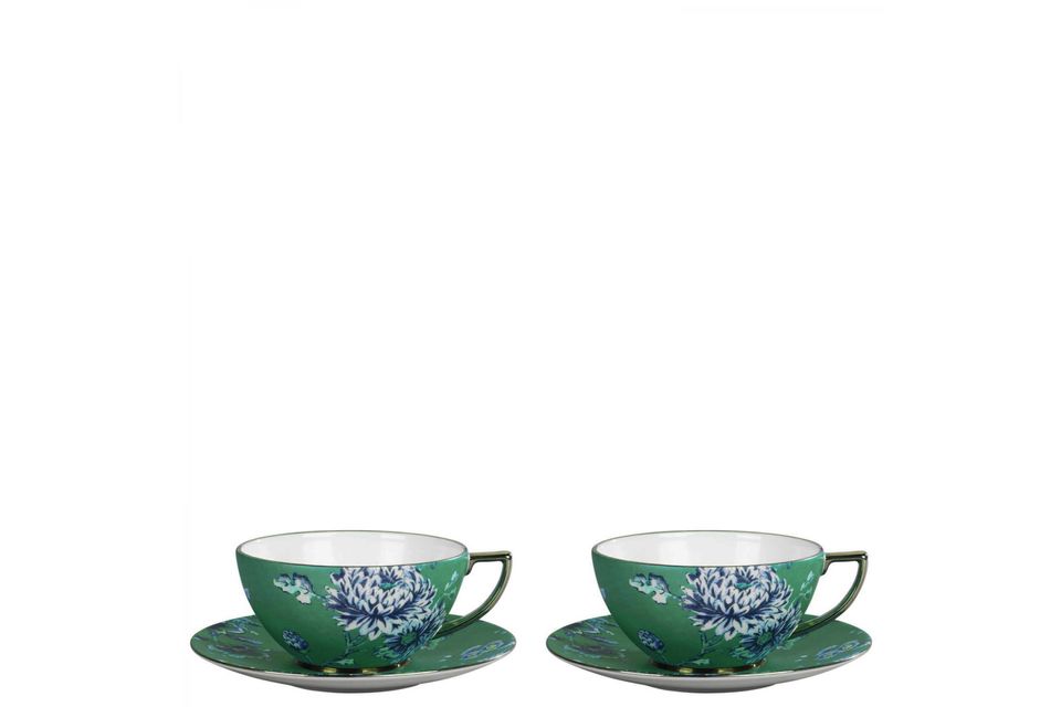 Jasper Conran for Wedgwood Chinoiserie Green Teacup & Saucer Set of 2 Boxed