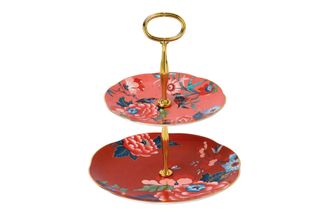 Wedgwood Paeonia Blush 2 Tier Cake Stand Coral / Red