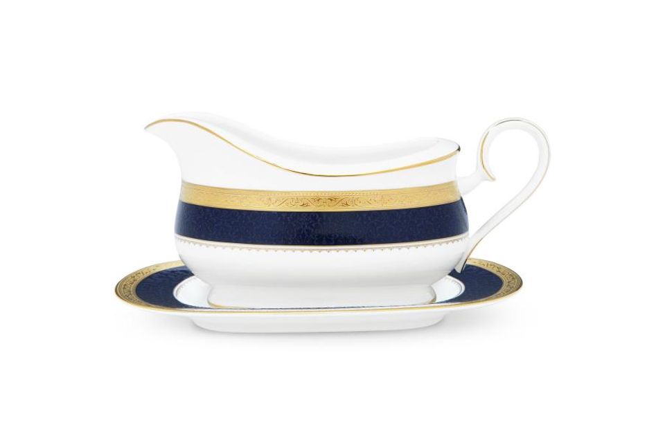 Noritake Odessa Cobalt Gold Sauce Boat and Stand
