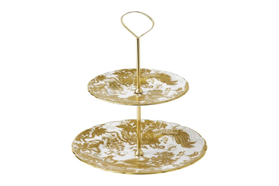 Royal Crown Derby Aves - Gold 2 Tier Cake Stand