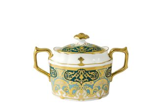 Royal Crown Derby Heritage Forest Green & Turquoise Sugar Bowl - Lidded (Tea)