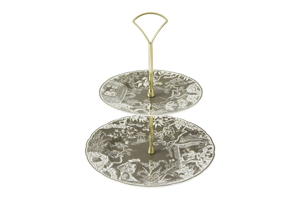 Royal Crown Derby Mikado 2 Tier Cake Stand Taupe