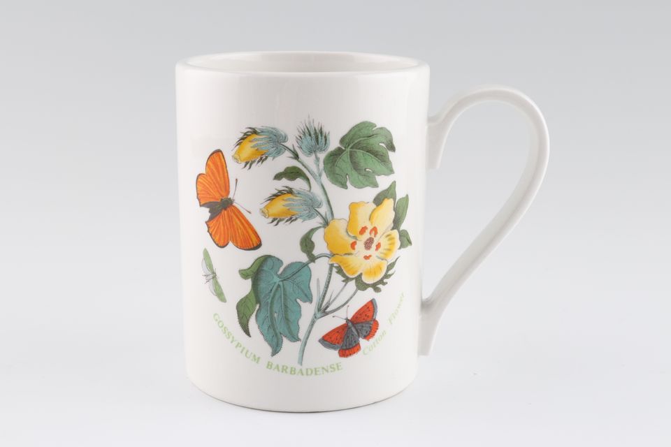 Portmeirion Botanic Garden - Older Backstamps Mug Drum shape - Gossypium Barbadense - Cotton Flower - Named - Design Varies 3 1/4" x 4 1/8"